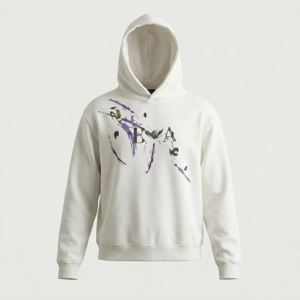 Clean studio product shot of the same white hoodie